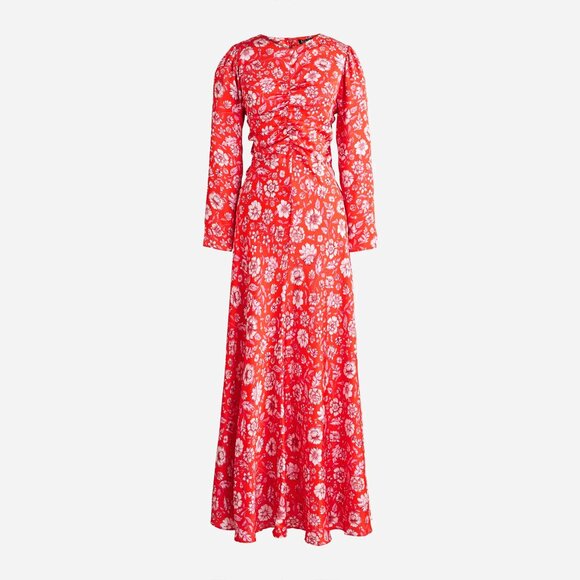 NWOT J. Crew Featherweight satin maxi dress in poppy fields Size 20 - Picture 1 of 7